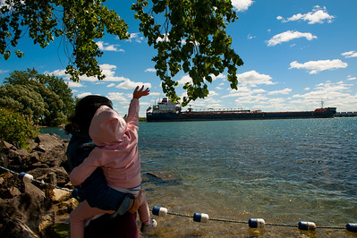 Mother and child watching ships at Iroquois beach